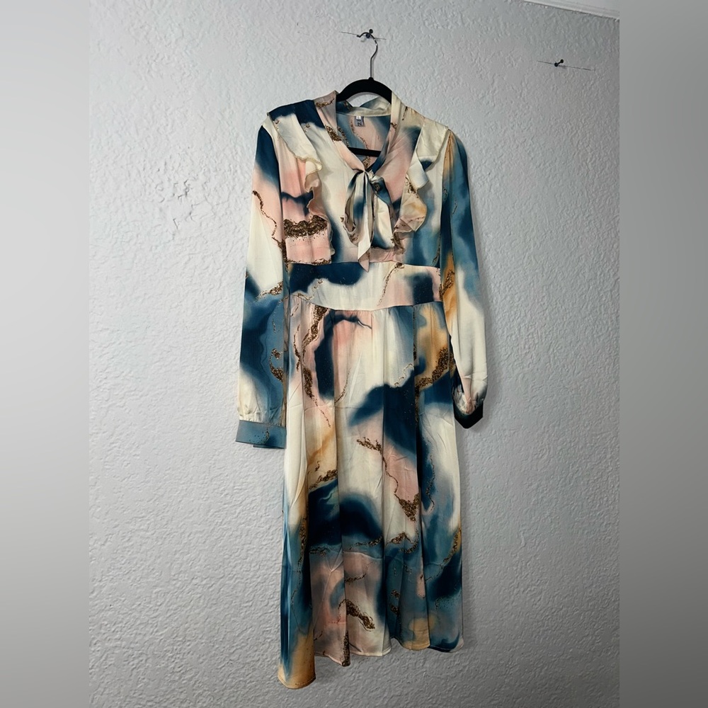 Self tie midi satin dress